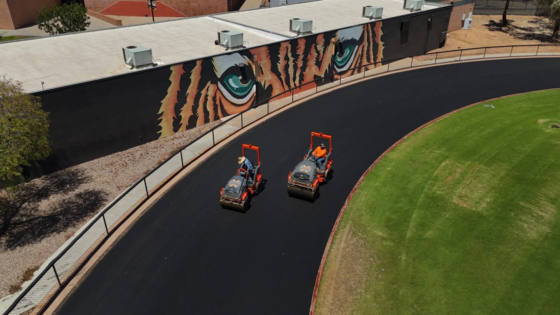 Freshly paved asphalt with roller tracks in Phoenix, AZ